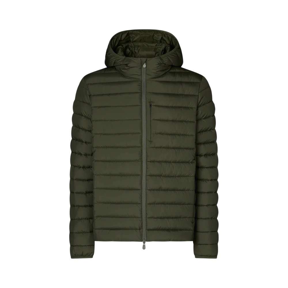 Save The Duck Quilted Green Light Jacket With Double-slider Zip Hood