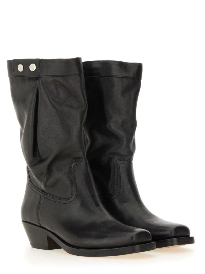 Isabel Marant 'ademe' Black Biker Boots With Buttons In Black