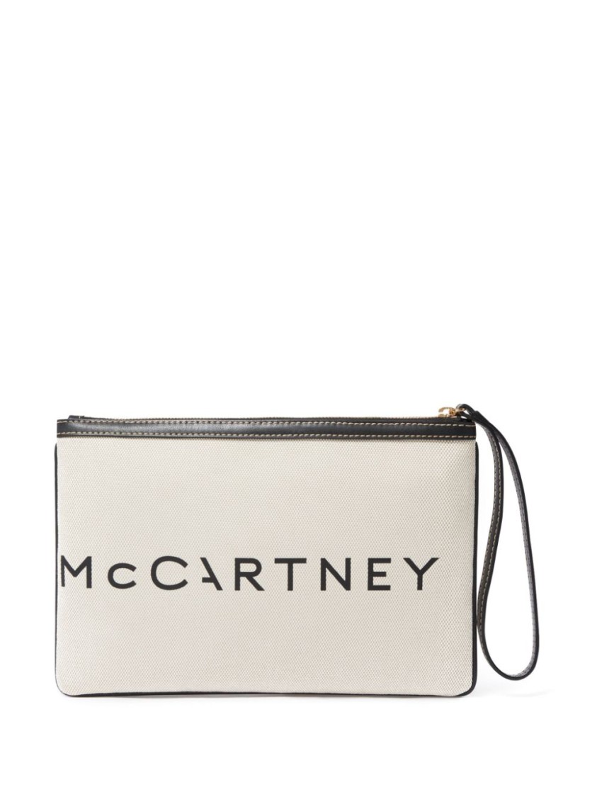 Stella Mccartney Beige Textured Handbag With Zip Closure And Wrist Strap In Neutrals