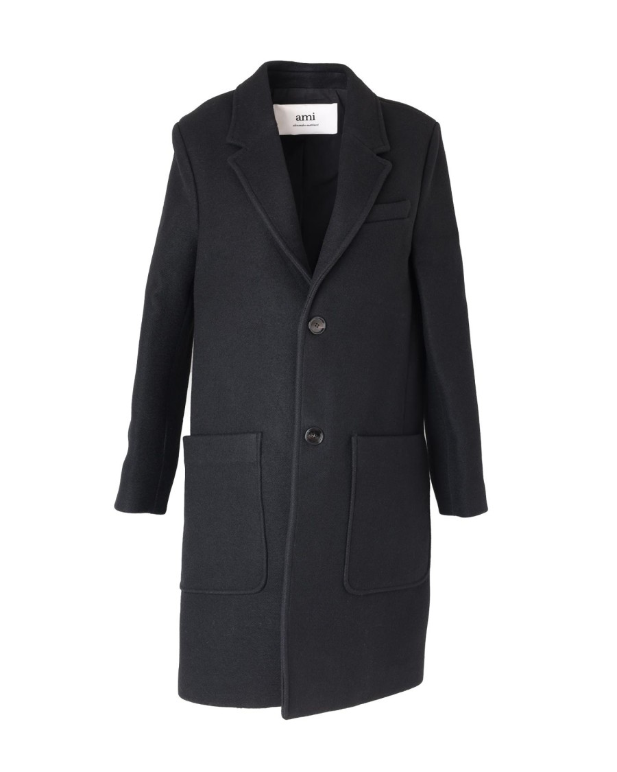 Ami Alexandre Mattiussi Ami Virgin Wool Coat With Notched Lapel In Black