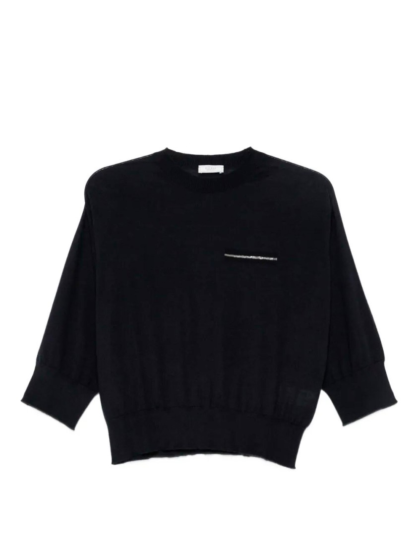 Peserico Cropped Cashmere Blend Sweater In Black