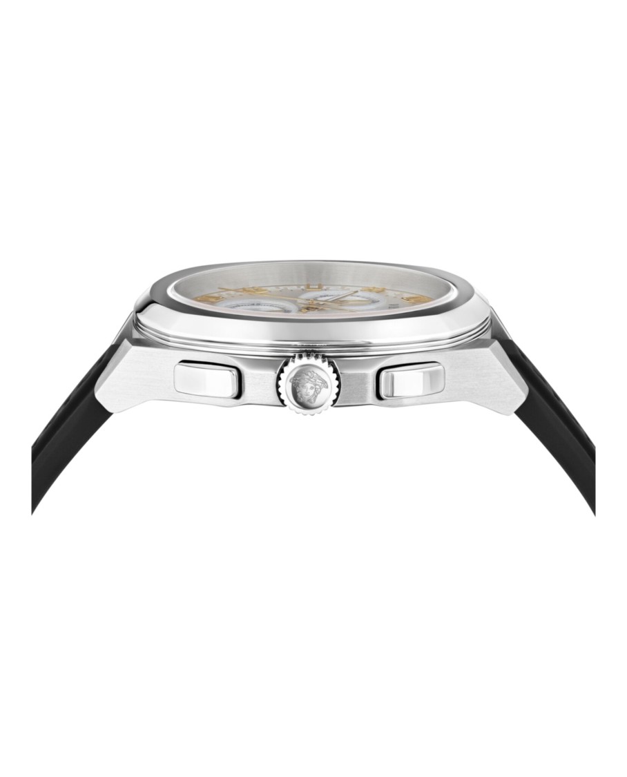 Versace Geo Chrono Strap Watch In Black