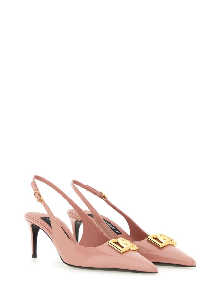 Shop Dolce & Gabbana Pointed Toe Leather Slingback In Pink