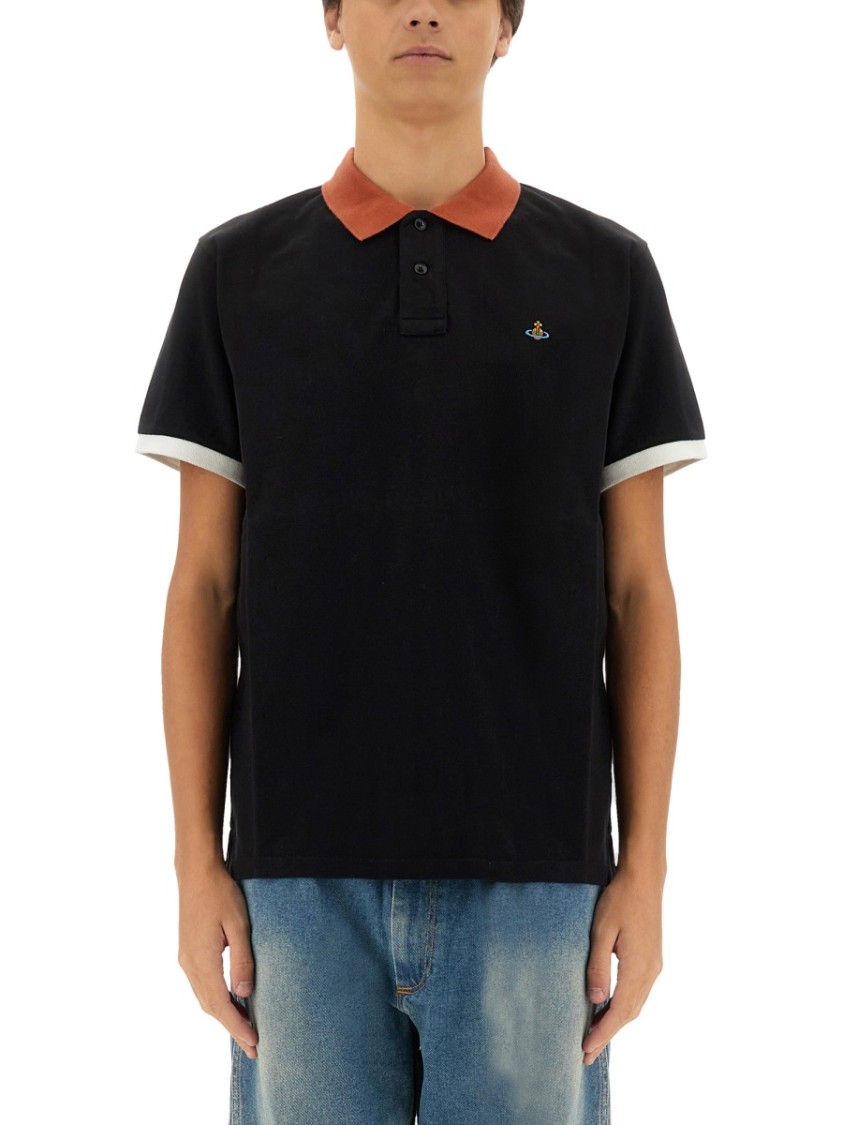 Shop Vivienne Westwood Classic Polo With Contrasting Collar In Black