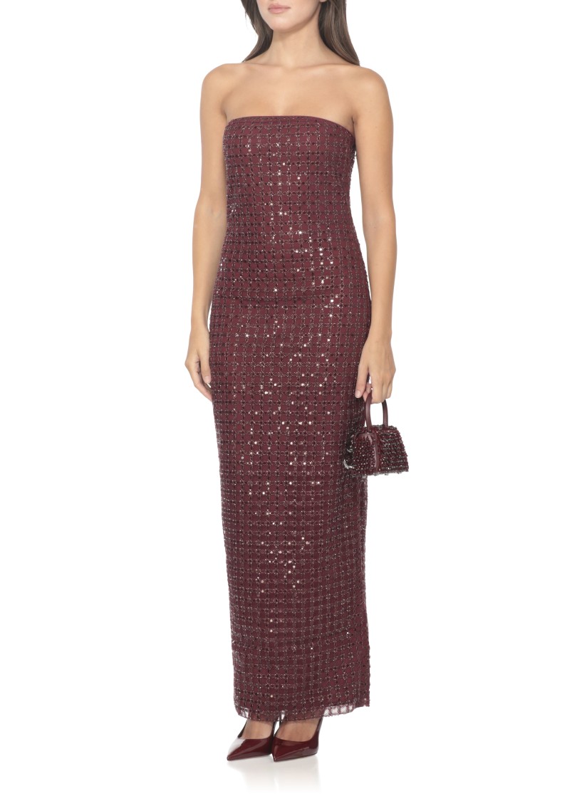 Rotate Birger Christensen Rotate Bordeaux Evening Dress With All-over Paillettes In Burgundy