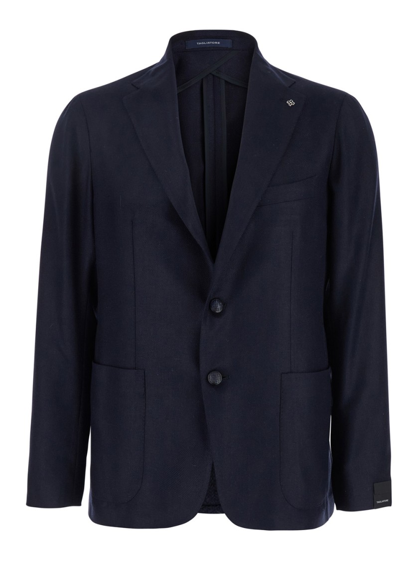 Shop Tagliatore Montecarlo Black Silk Single-breasted Tailored Jacket In Blue