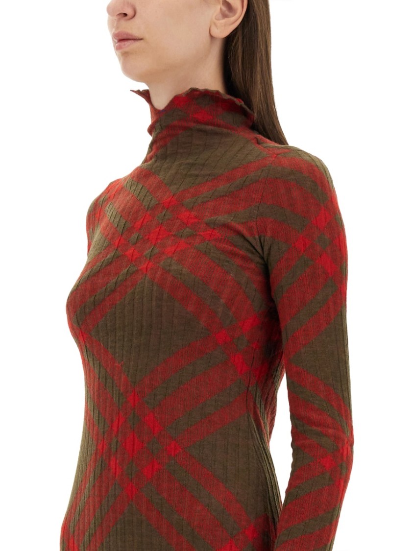 Shop Burberry Plaid Wool Blend Midi Dress In Red