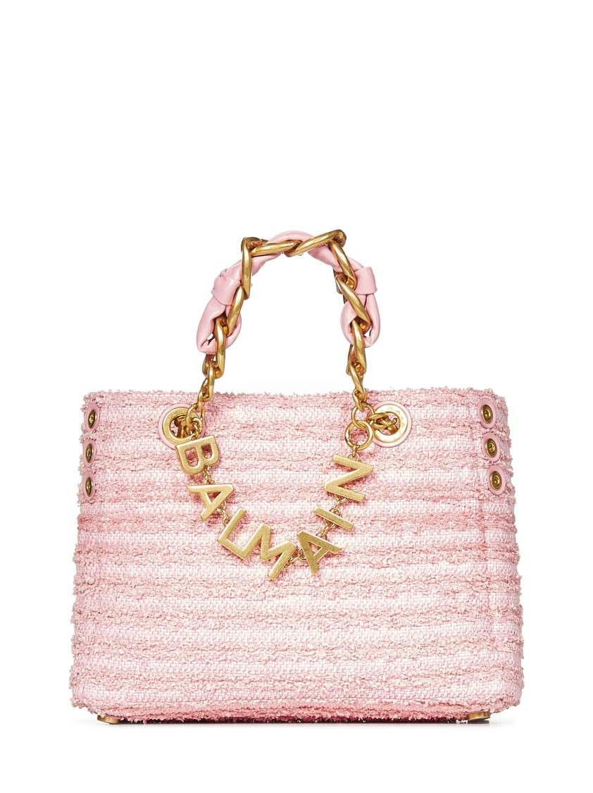 Balmain Tweed-effect Raffia Small Shopper Bag In Neutral
