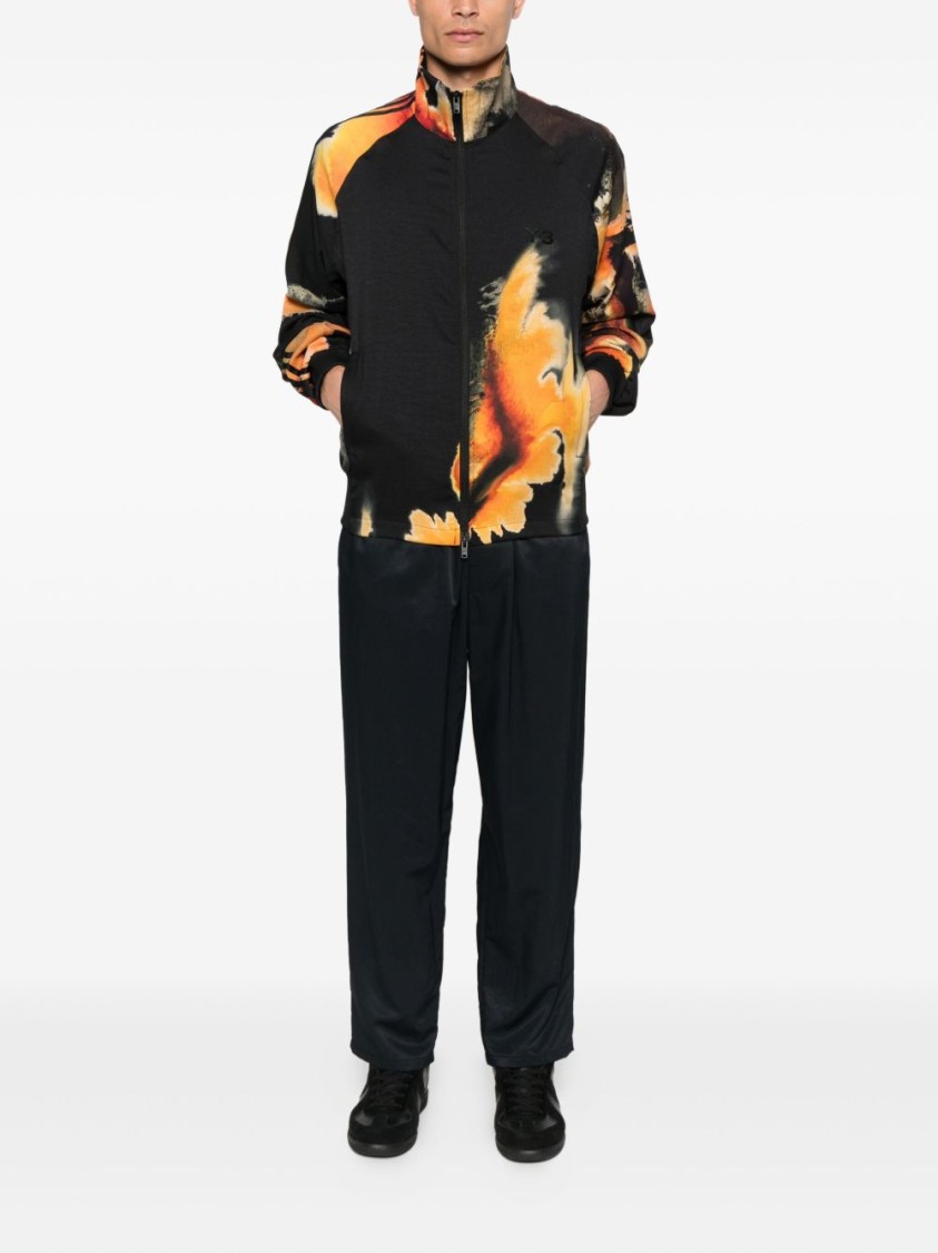 Y-3 Abstract Pattern Sweatshirt With Zip Fastening And Ribbed Edges In Black
