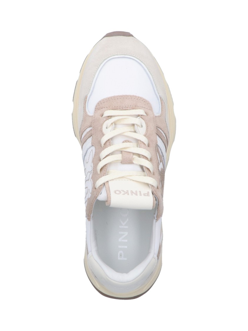 Shop Pinko Logo Sneakers – Beige Suede/white Nylon