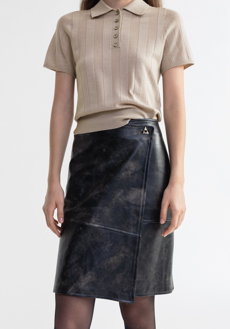 Shop Aeron Doja - Vintage Leather Wrap Midi Skirt In Grey