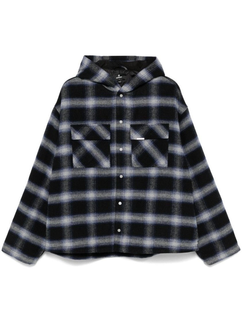 Represent Mens Midnight Navy Check-pattern Hooded Flannel Jacket In Blue