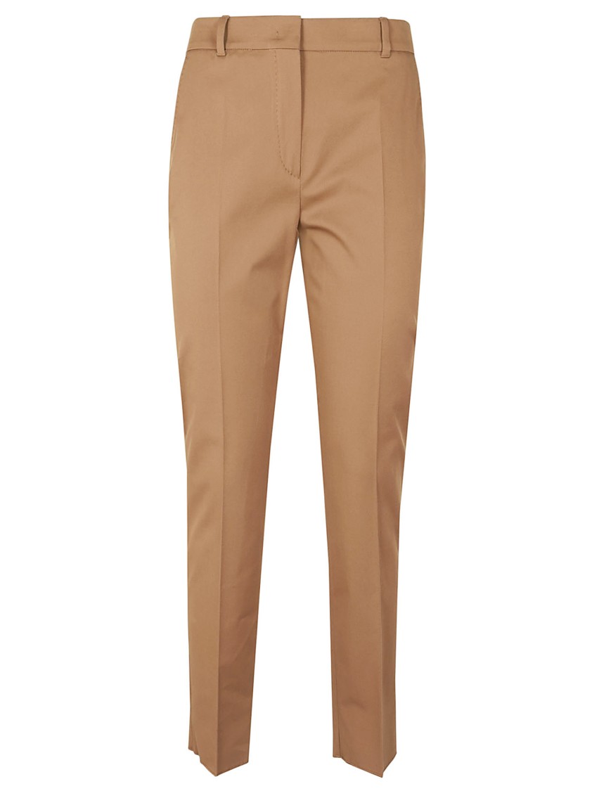 Max Mara Straight-leg Tailored Cotton Pants With Structured Waistband In Brown