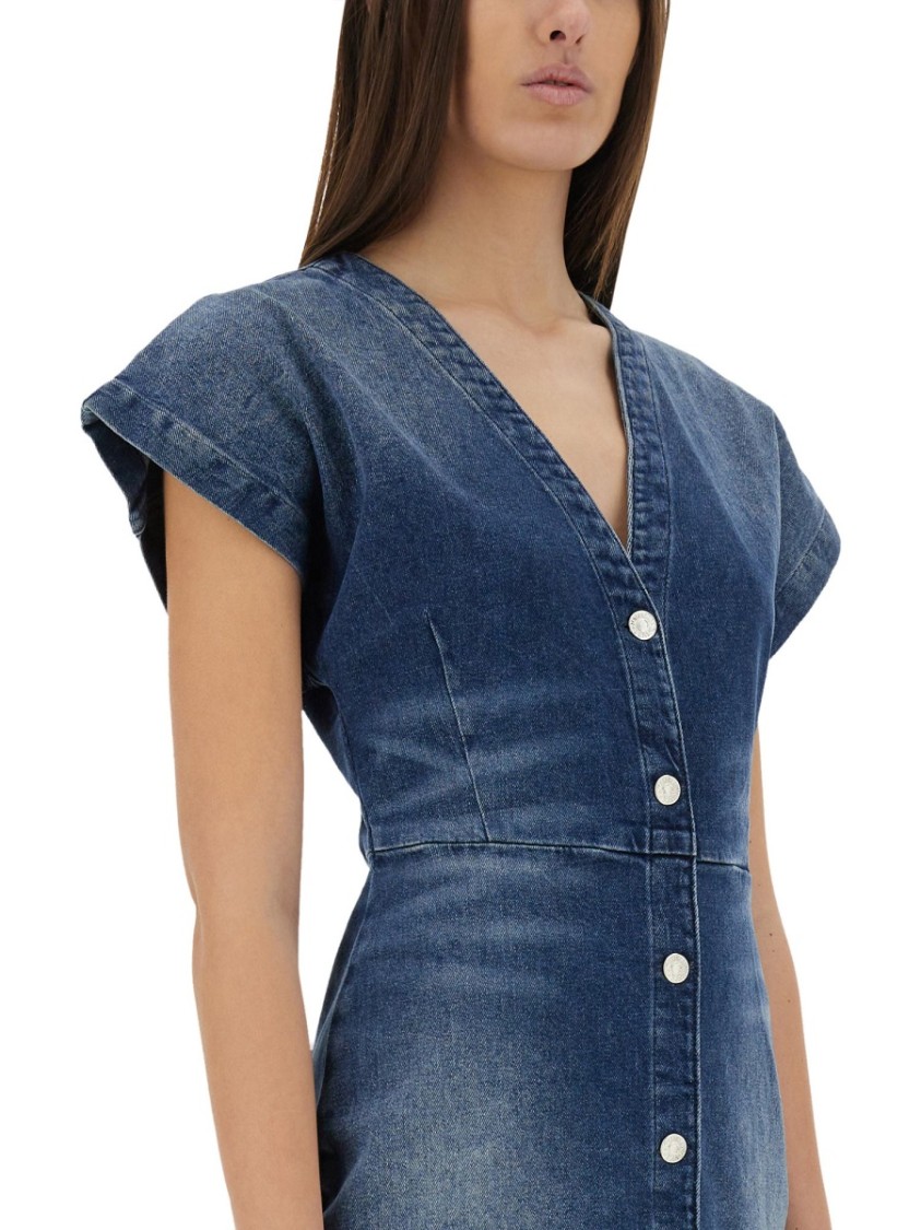 Moschino Slim Fit Denim Dress V-neckline In Blue