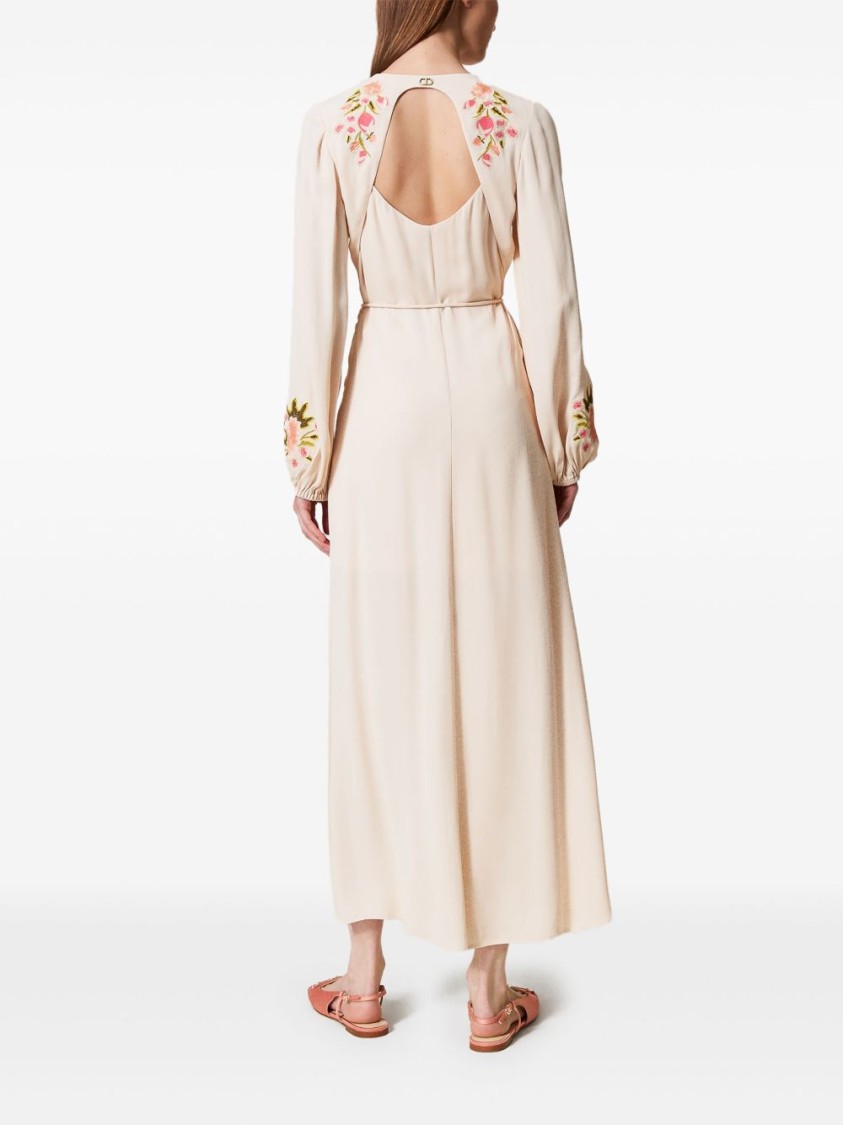 Shop Twinset Twin-set Maxi Dress With Deep V-neckline Andcut-out Detail In Neutrals