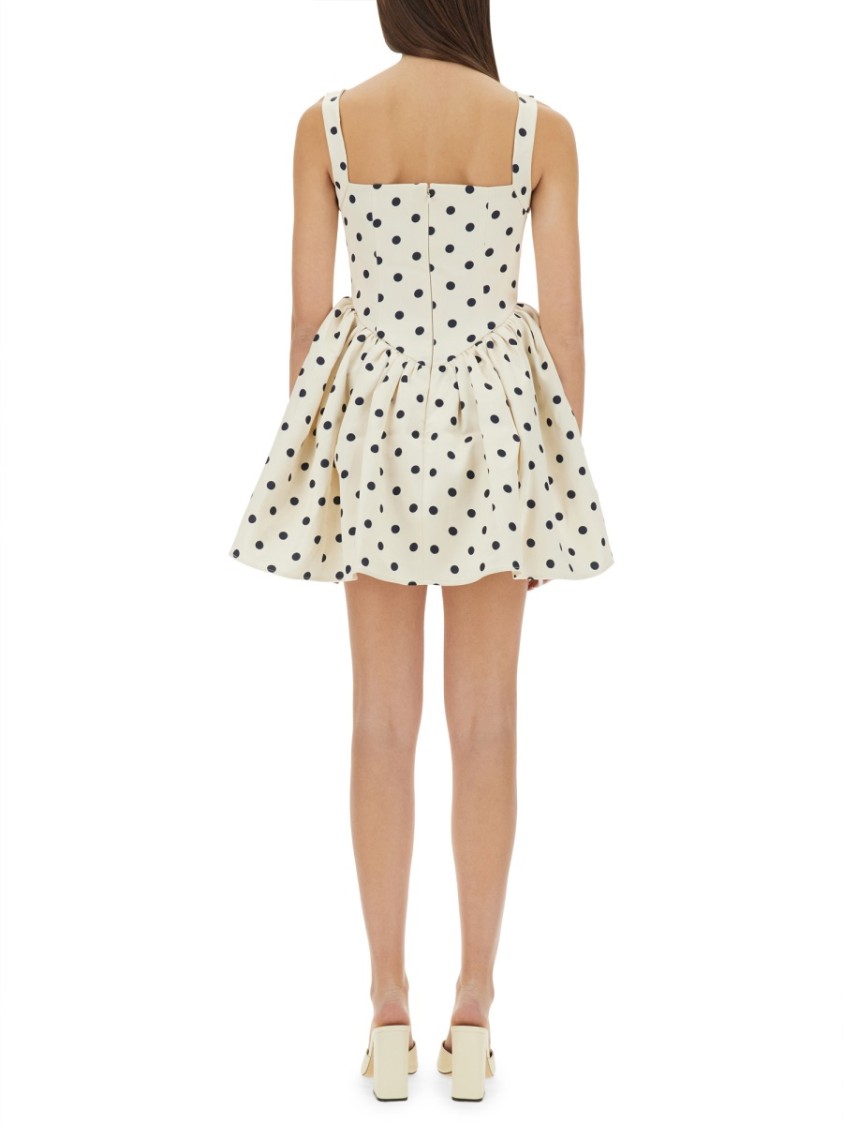Self-portrait Pleated Polka-dot Duchesse-satin Mini Dress In Neutrals