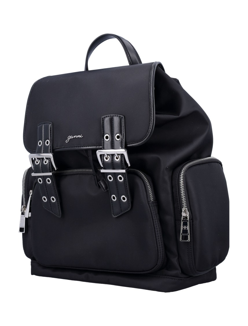 Ganni Bucky Nylon Backpack In Black
