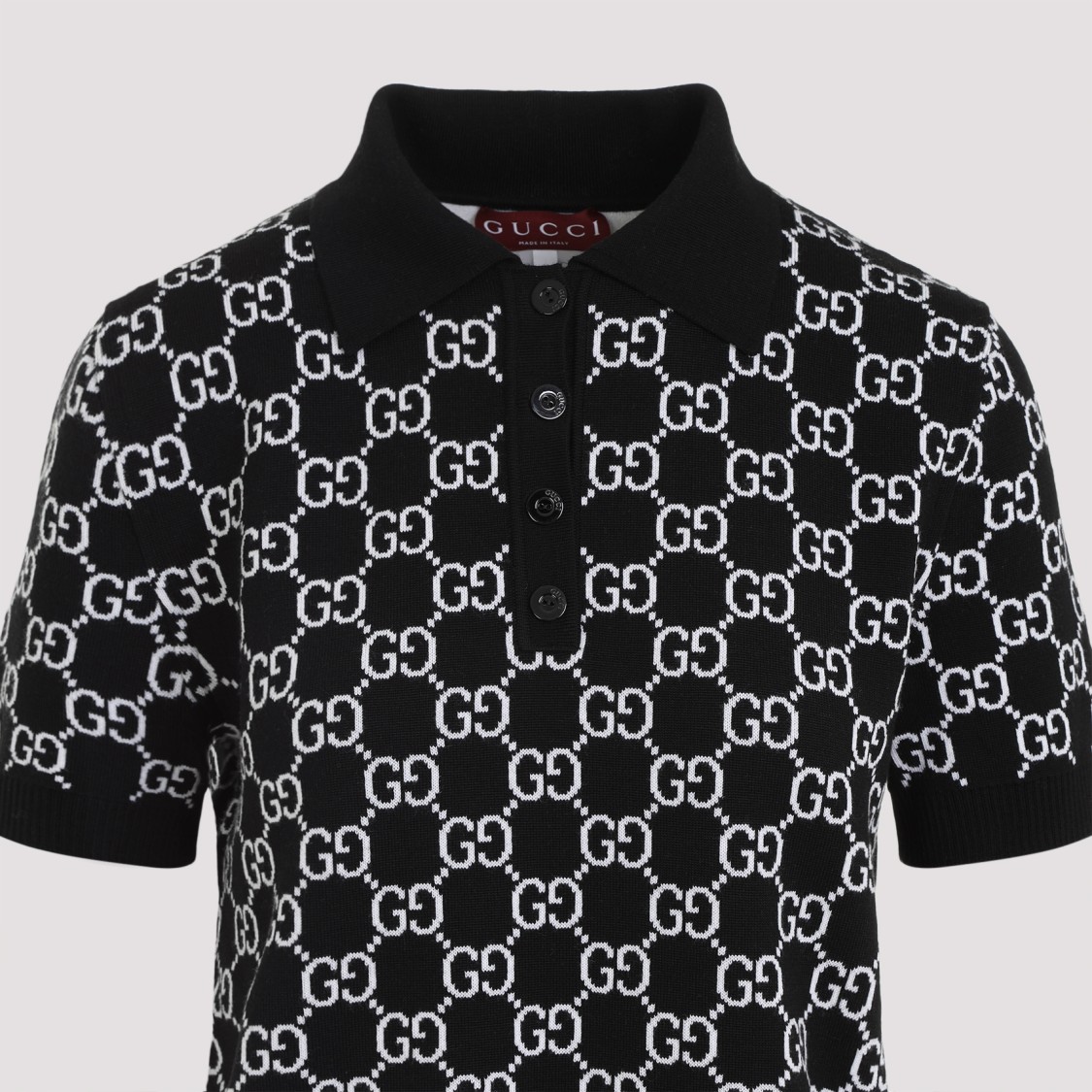 Shop Gucci Gg Knit Black And White Wool Polo