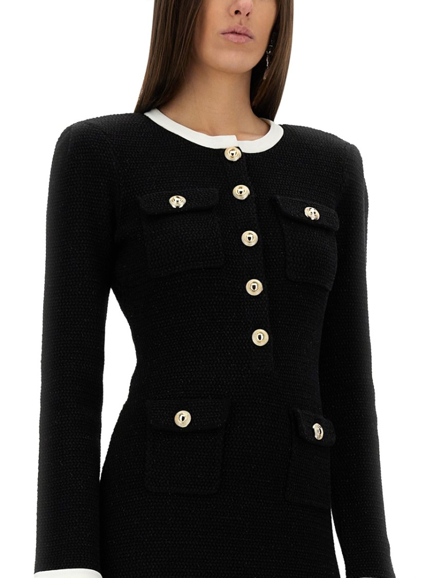 Self-portrait Self Portrait Short Knitted Dress With Buttons In Black