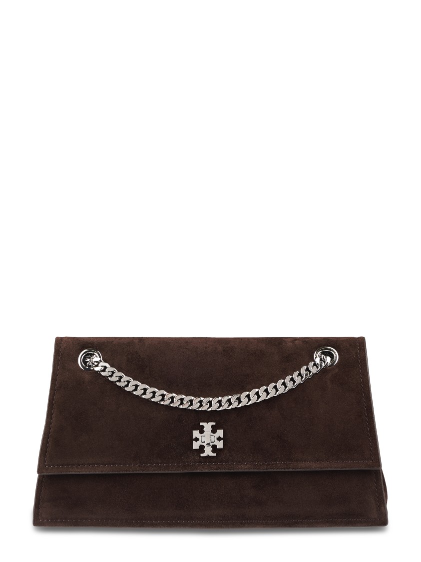 Tory Burch Turnlock Suede Shoulder Bag In Black