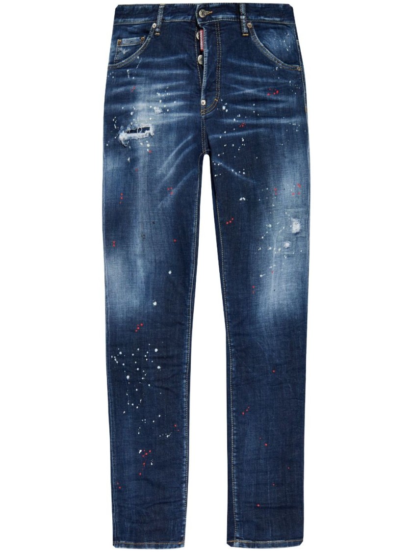 Dsquared2 Indigo Cotton And Patent Leather Slim-fit Jeans In Black