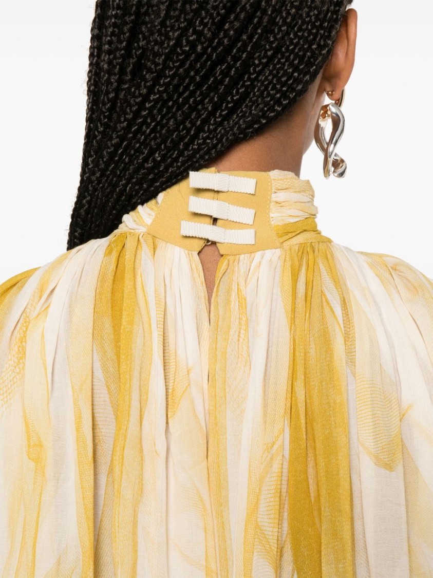 Elisabetta Franchi White And Mustard Yellow Blouse With Mock Neck
