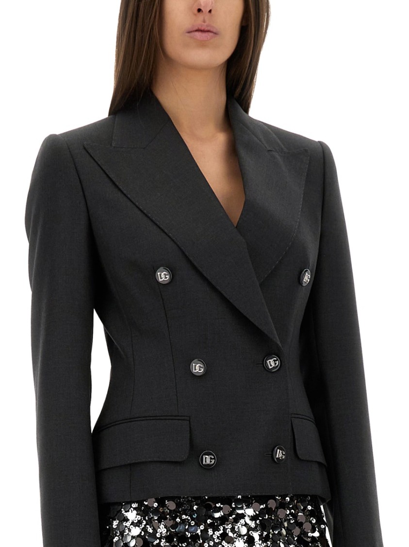 Dolce & Gabbana Dolce Double-breasted Jacket With Dg Logo Buttons In Grey