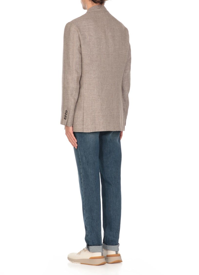 Brunello Cucinelli Beige Linen And Wool Double-breasted Jacket In Neutrals