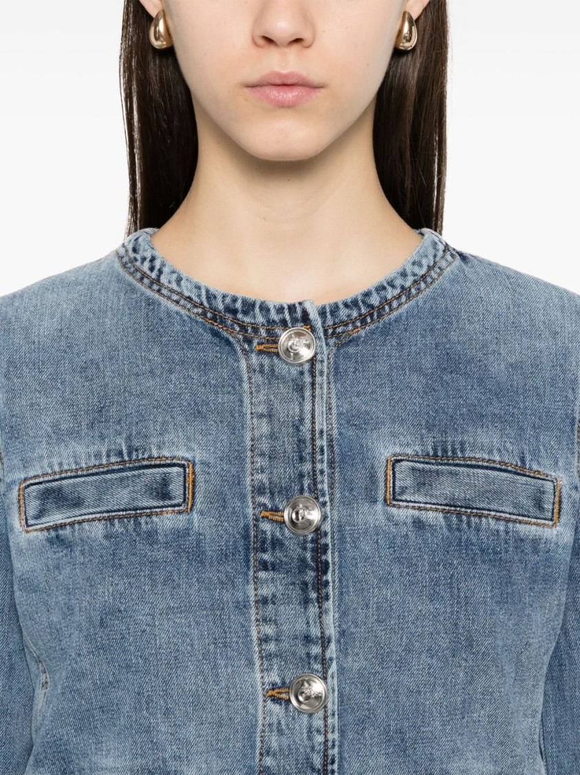 PINKO PINKO CROPPED DENIM COAT WITH BUTTONED-CUFF SLEEVES
