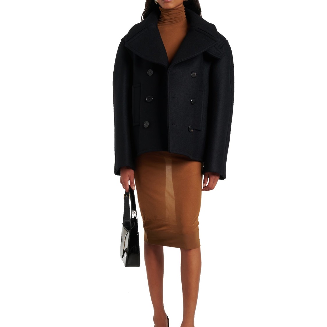 Shop Saint Laurent Oversized Virgin Wool Peacoat With Silk Lining
