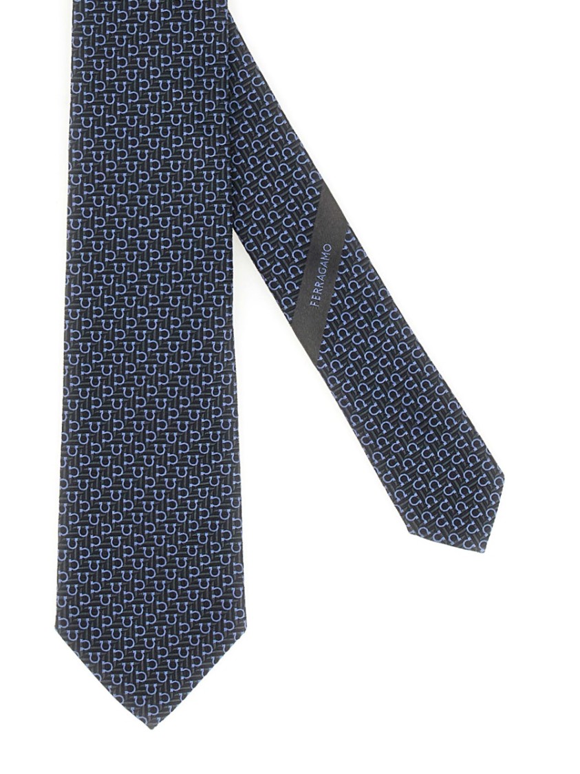 Ferragamo Geometric Pattern Silk Tie With Refined Finish In Blue