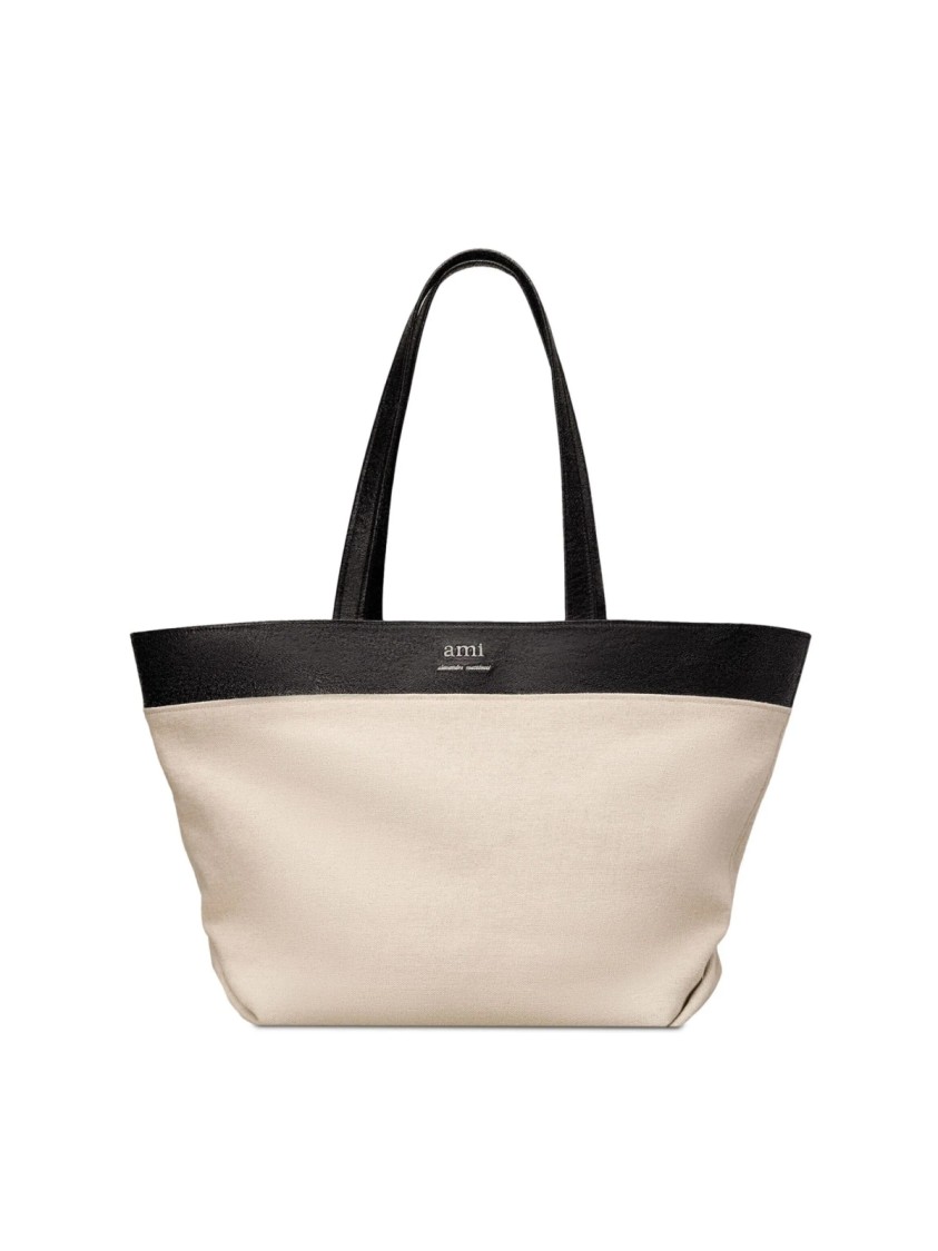 Ami Alexandre Mattiussi Ami East West Logo Tote Bag In Neutral