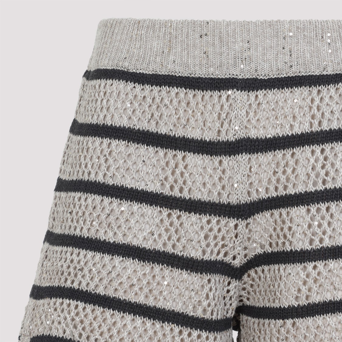 Brunello Cucinelli Striped Knit Beige Linen Bermuda Short