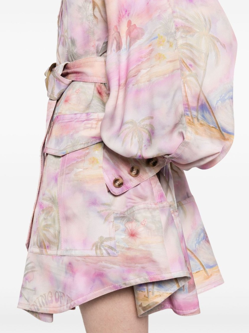 Zimmermann Short Printed Jacket Dress With Belted Waist In Multi