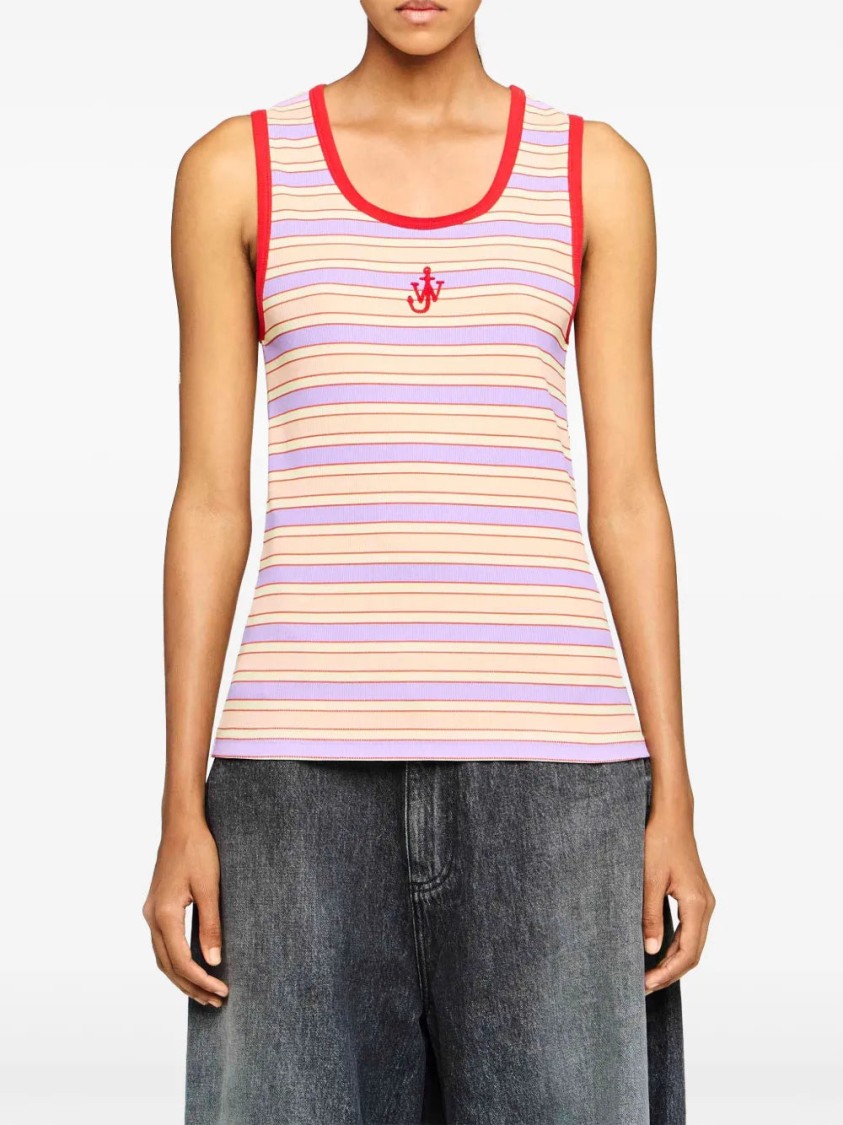 Jw Anderson Scoop Neck Sleeveless Top With Horizontal Stripes In Multicolor
