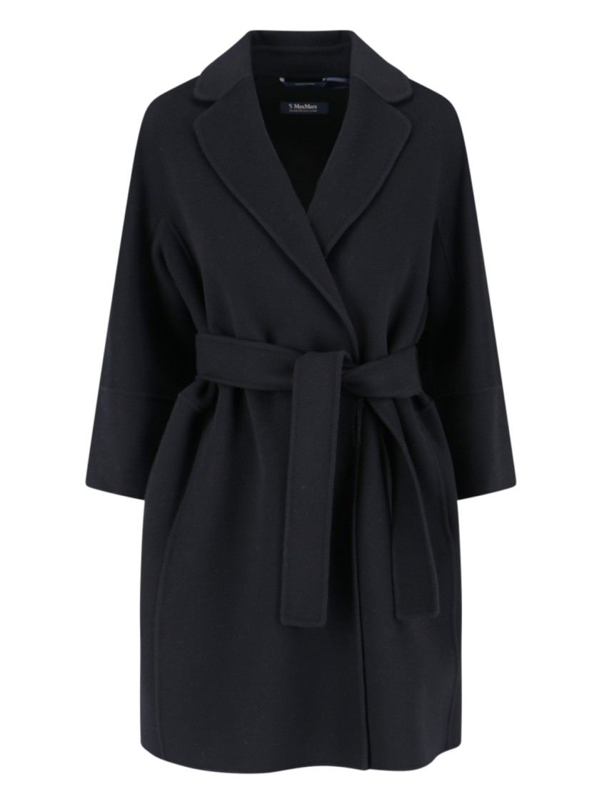 Max Mara Short Virgin Wool Coat With Classic Lapel In Black