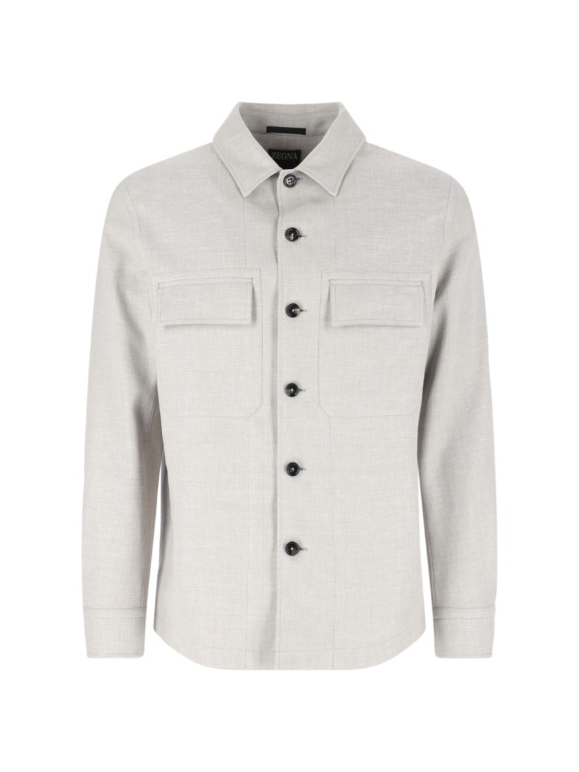 Shop Zegna Alba' Shirt Jacket – Grey Mélange