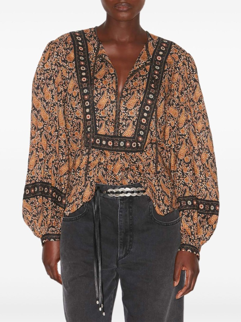 Shop Isabel Marant Étoile Blouse With Deep V-neck And Floral Patterns