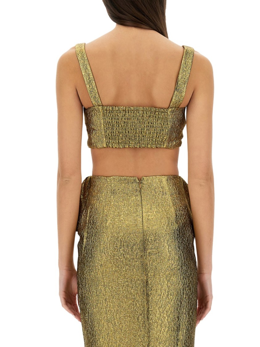 Self-portrait Metallic Jacquard Crop Top In Gold