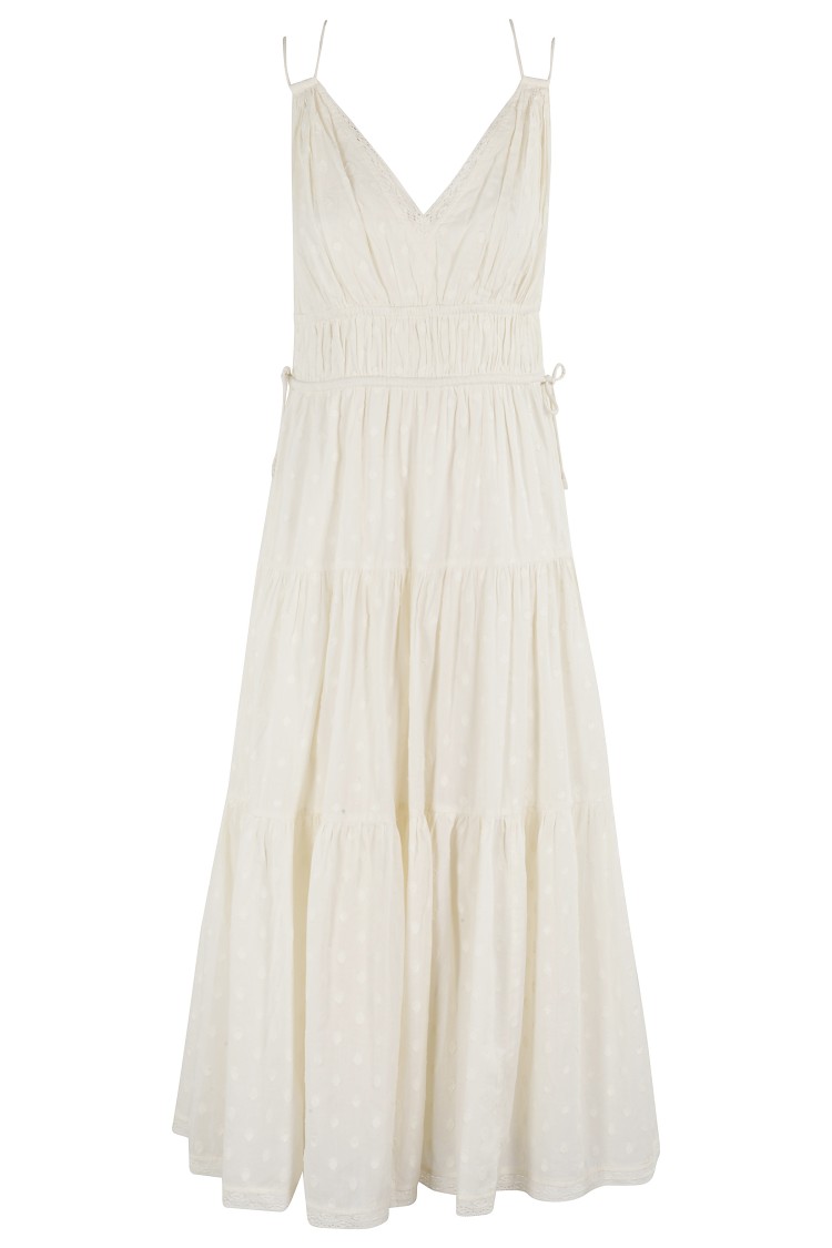 Ulla Johnson Freya Circle Jacquard Tiered Cotton Dress In Neutrals