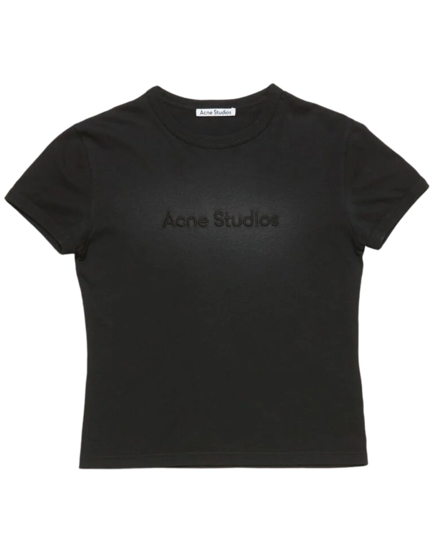 Acne Studios Cropped Slim-fit Black T-shirt With Embossed Logo