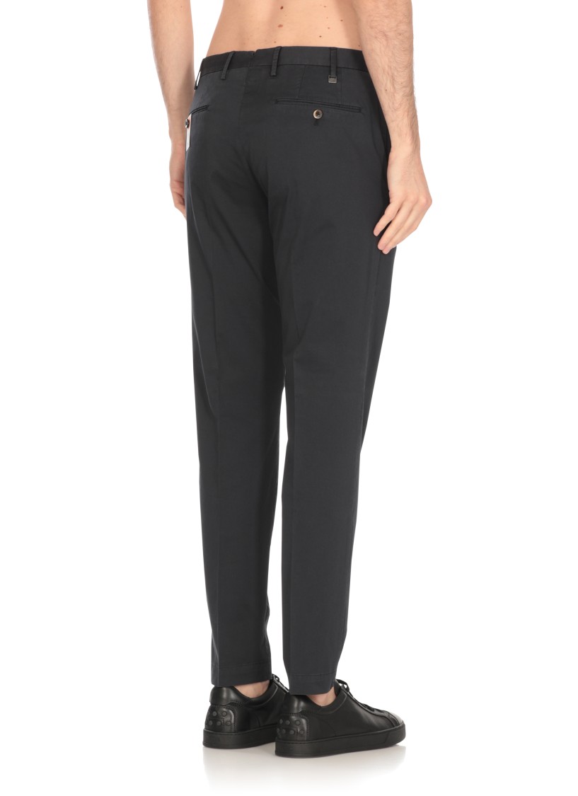 Pt Torino Dark Blue Stretch Wool Pant In Blue