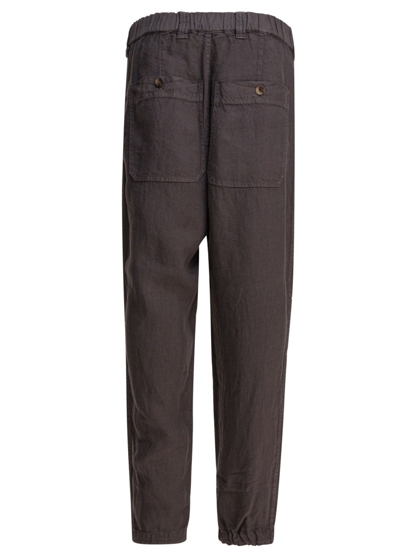 Brunello Cucinelli Linen Trousers With Relaxed Fit In Green