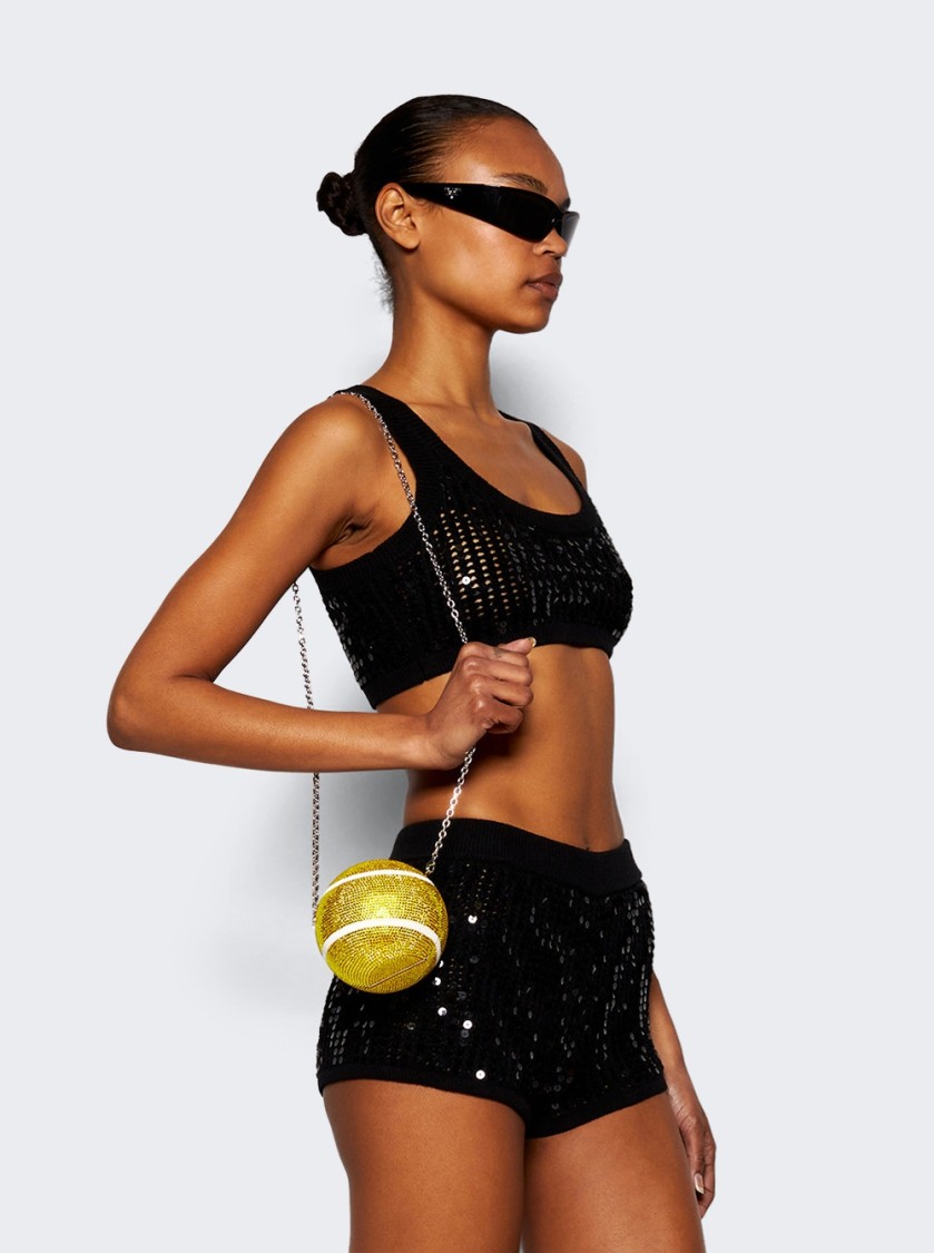 Shop Judith Leiber Tennis Ball Clutch Yellow And White Crystal