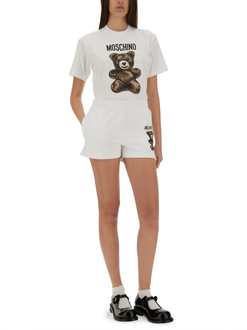 Moschino Logo Printed Cotton Jersey T-shirt In White