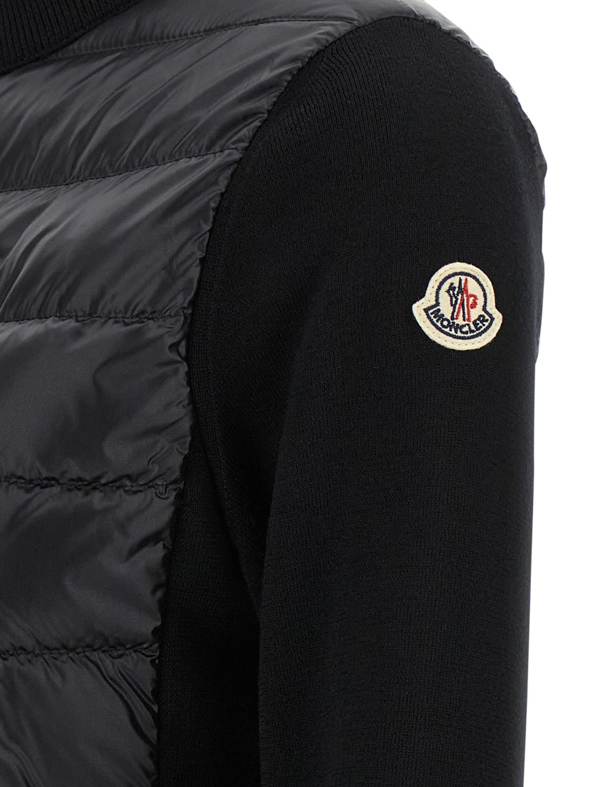Moncler Quilted Vest-style Cardigan With High Neck And Feather Padding In Black