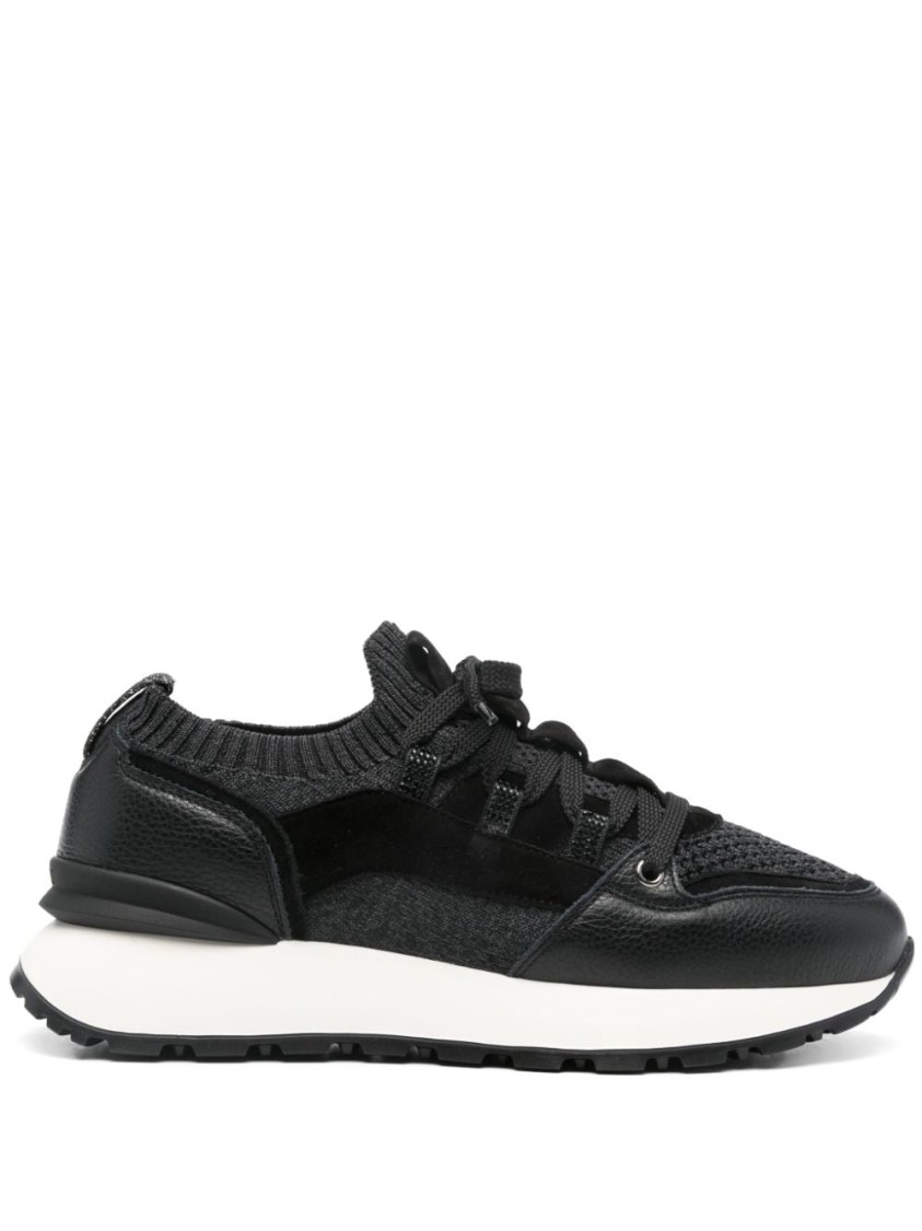 Doucal's Textured Black Trainers With Durable Rubber Sole In Black