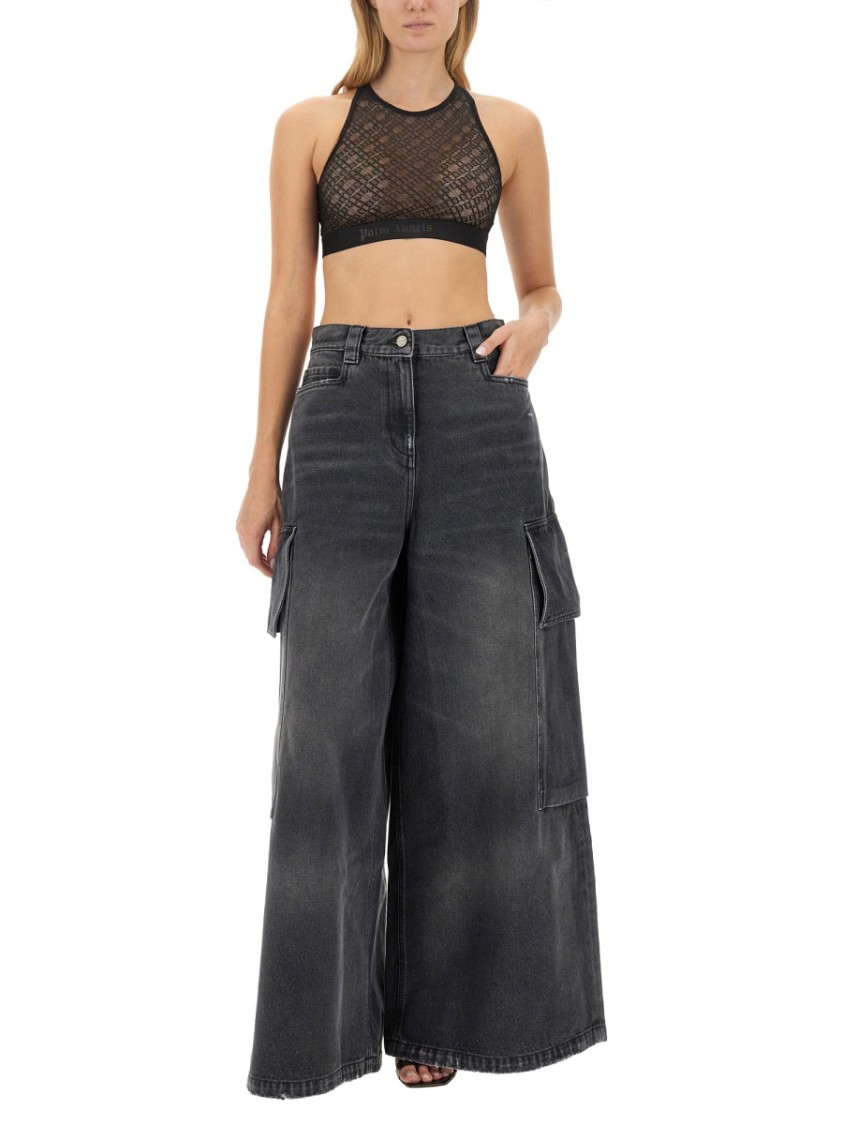 Palm Angels Bw Wide Denim Parachute In Grey