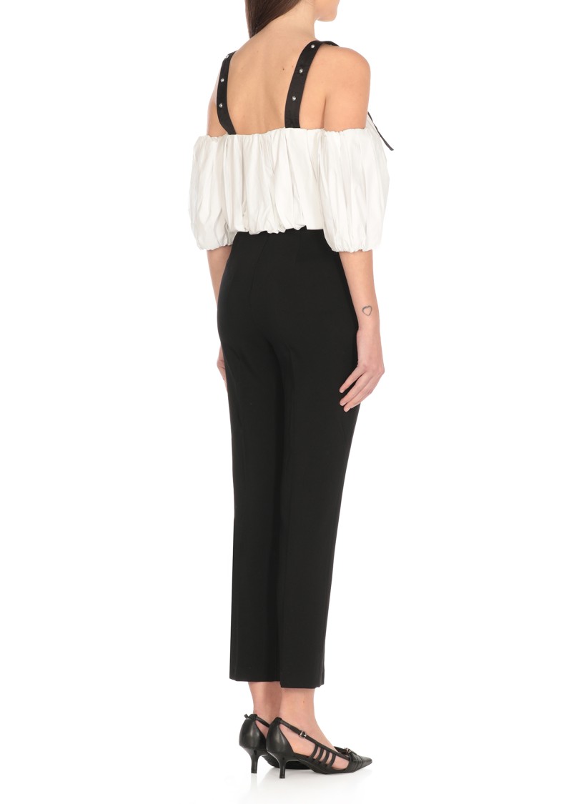 Pinko Cropped Beige Top With Puff Sleeves And Adjustable Straps