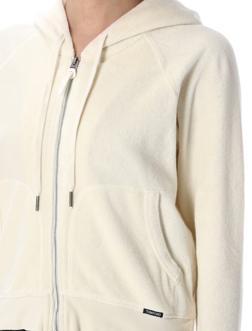 Tom Ford Hooded Zip Sweatshirt Featuring Pockets In Neutrals